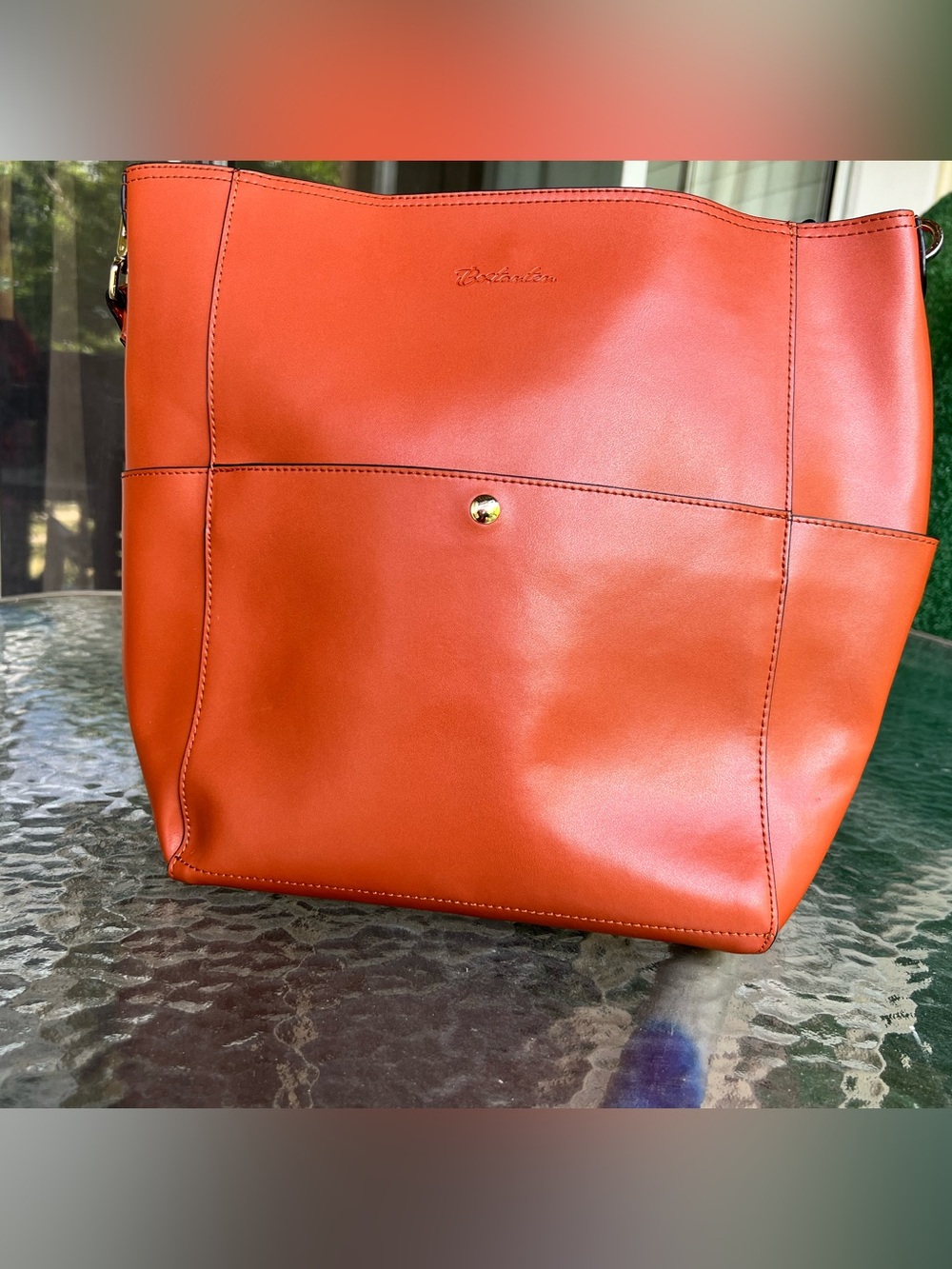 Bostanten Genuine Leather Tote Bag Cognac Orange Shoulder Purse Large